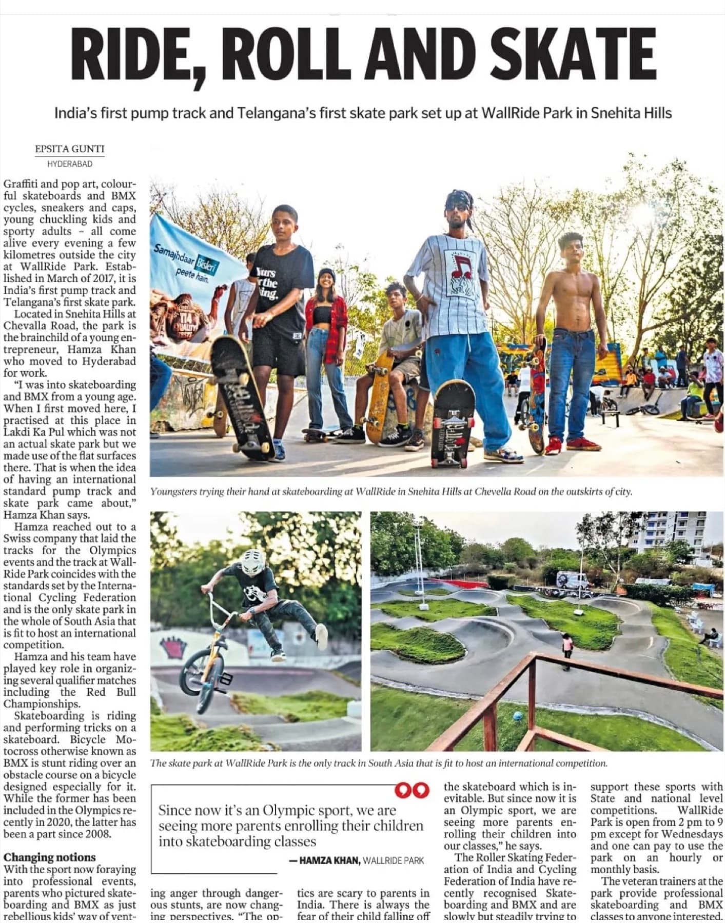 Newspaper feature about WallRide Park